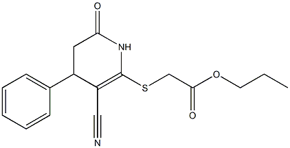 propyl [(3-cyano-6-oxo-4-phenyl-1,4,5,6-tetrahydro-2-pyridinyl)sulfanyl]acetate Struktur