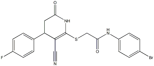 N-(4-bromophenyl)-2-{[3-cyano-4-(4-fluorophenyl)-6-oxo-1,4,5,6-tetrahydro-2-pyridinyl]sulfanyl}acetamide Struktur