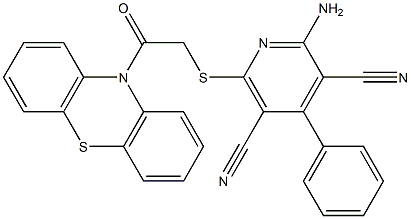 2-amino-6-((2-oxo-2-(10H-phenothiazin-10-yl)ethyl)sulfanyl)-4-phenylpyridine-3,5-dicarbonitrile Struktur