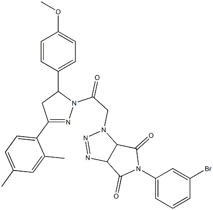 5-(3-bromophenyl)-1-{2-[3-(2,4-dimethylphenyl)-5-(4-methoxyphenyl)-4,5-dihydro-1H-pyrazol-1-yl]-2-oxoethyl}-3a,6a-dihydropyrrolo[3,4-d][1,2,3]triazole-4,6(1H,5H)-dione Struktur