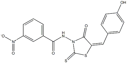 N-[5-(4-hydroxybenzylidene)-4-oxo-2-thioxo-1,3-thiazolidin-3-yl]-3-nitrobenzamide Struktur