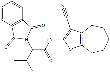 N-(3-cyano-5,6,7,8-tetrahydro-4H-cyclohepta[b]thien-2-yl)-2-(1,3-dioxo-1,3-dihydro-2H-isoindol-2-yl)-3-methylbutanamide Struktur