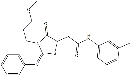 2-[3-(3-methoxypropyl)-4-oxo-2-(phenylimino)-1,3-thiazolidin-5-yl]-N-(3-methylphenyl)acetamide Struktur