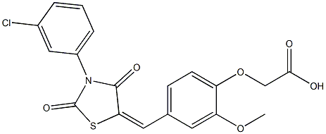 (4-{[3-(3-chlorophenyl)-2,4-dioxo-1,3-thiazolidin-5-ylidene]methyl}-2-methoxyphenoxy)acetic acid Struktur