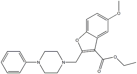 ethyl 5-methoxy-2-[(4-phenyl-1-piperazinyl)methyl]-1-benzofuran-3-carboxylate Struktur