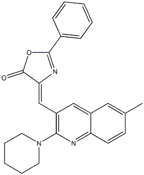 4-{[6-methyl-2-(1-piperidinyl)-3-quinolinyl]methylene}-2-phenyl-1,3-oxazol-5(4H)-one Struktur