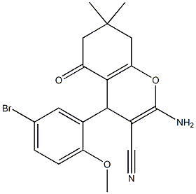 2-amino-4-(5-bromo-2-methoxyphenyl)-7,7-dimethyl-5-oxo-5,6,7,8-tetrahydro-4H-chromene-3-carbonitrile Struktur