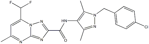 N-[1-(4-chlorobenzyl)-3,5-dimethyl-1H-pyrazol-4-yl]-7-(difluoromethyl)-5-methyl[1,2,4]triazolo[1,5-a]pyrimidine-2-carboxamide Struktur