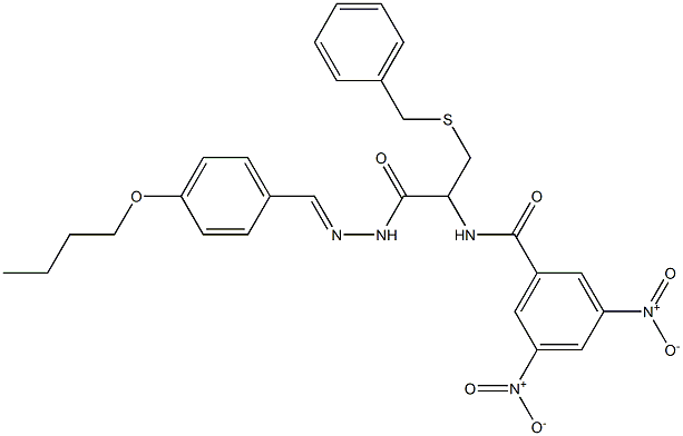 N-{1-[(benzylsulfanyl)methyl]-2-[2-(4-butoxybenzylidene)hydrazino]-2-oxoethyl}-3,5-bisnitrobenzamide Struktur