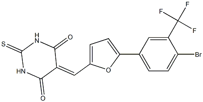 5-({5-[4-bromo-3-(trifluoromethyl)phenyl]-2-furyl}methylene)-2-thioxodihydro-4,6(1H,5H)-pyrimidinedione Struktur