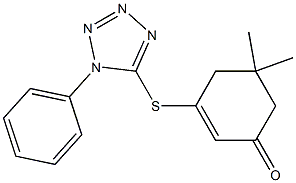 5,5-dimethyl-3-[(1-phenyl-1H-tetraazol-5-yl)sulfanyl]-2-cyclohexen-1-one Struktur