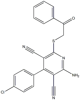 2-amino-4-(4-chlorophenyl)-6-[(2-oxo-2-phenylethyl)sulfanyl]pyridine-3,5-dicarbonitrile Struktur