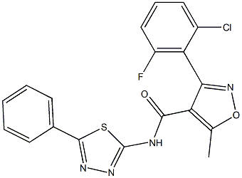 3-(2-chloro-6-fluorophenyl)-5-methyl-N-(5-phenyl-1,3,4-thiadiazol-2-yl)-4-isoxazolecarboxamide Struktur