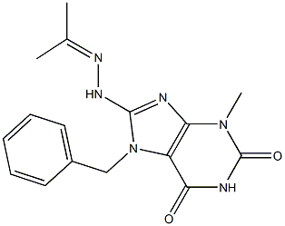 3-methyl-8-[2-(1-methylethylidene)hydrazino]-7-(phenylmethyl)-3,7-dihydro-1H-purine-2,6-dione Struktur