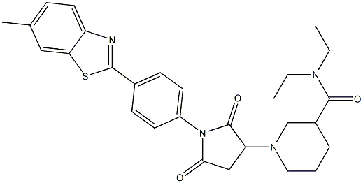 N,N-diethyl-1-{1-[4-(6-methyl-1,3-benzothiazol-2-yl)phenyl]-2,5-dioxo-3-pyrrolidinyl}-3-piperidinecarboxamide Struktur