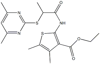 ethyl 2-({2-[(4,6-dimethyl-2-pyrimidinyl)sulfanyl]propanoyl}amino)-4,5-dimethyl-3-thiophenecarboxylate Struktur