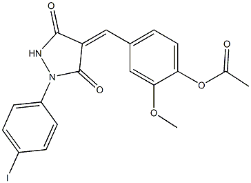 4-{[1-(4-iodophenyl)-3,5-dioxo-4-pyrazolidinylidene]methyl}-2-methoxyphenyl acetate Struktur