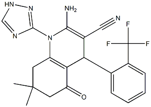 2-amino-7,7-dimethyl-5-oxo-1-(1H-1,2,4-triazol-3-yl)-4-[2-(trifluoromethyl)phenyl]-1,4,5,6,7,8-hexahydro-3-quinolinecarbonitrile Struktur