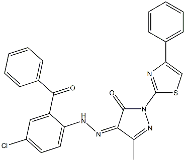 3-methyl-1-(4-phenyl-1,3-thiazol-2-yl)-1H-pyrazole-4,5-dione 4-[N-(2-benzoyl-4-chlorophenyl)hydrazone] Struktur