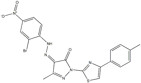 3-methyl-1-[4-(4-methylphenyl)-1,3-thiazol-2-yl]-1H-pyrazole-4,5-dione 4-[N-(2-bromo-4-nitrophenyl)hydrazone] Struktur