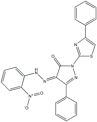 3-phenyl-1-(4-phenyl-1,3-thiazol-2-yl)-1H-pyrazole-4,5-dione 4-[N-(2-nitrophenyl)hydrazone] Struktur