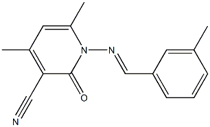 4,6-dimethyl-1-{[(E)-(3-methylphenyl)methylidene]amino}-2-oxo-1,2-dihydro-3-pyridinecarbonitrile Struktur