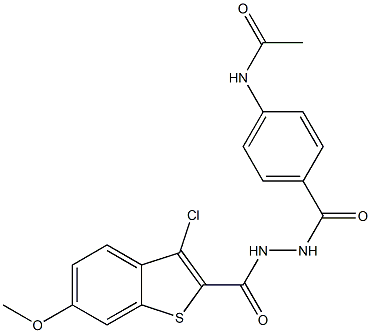 N-[4-({2-[(3-chloro-6-methoxy-1-benzothiophen-2-yl)carbonyl]hydrazino}carbonyl)phenyl]acetamide Struktur