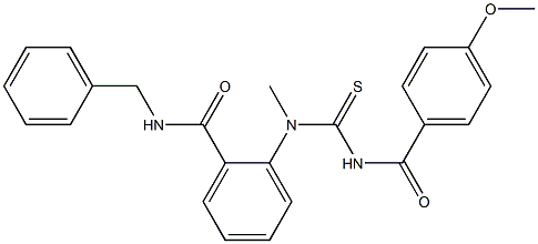 N-benzyl-2-[{[(4-methoxybenzoyl)amino]carbothioyl}(methyl)amino]benzamide Struktur