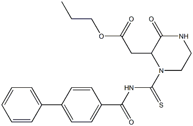 propyl 2-(1-{[([1,1'-biphenyl]-4-ylcarbonyl)amino]carbothioyl}-3-oxo-2-piperazinyl)acetate Struktur