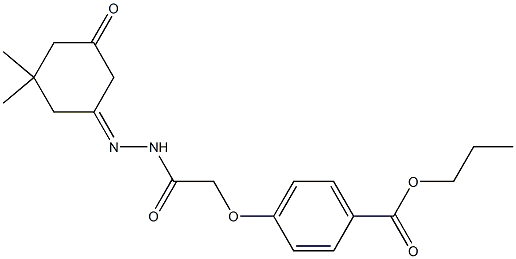 propyl 4-{2-[2-(3,3-dimethyl-5-oxocyclohexylidene)hydrazino]-2-oxoethoxy}benzoate Struktur