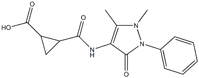 2-{[(1,5-dimethyl-3-oxo-2-phenyl-2,3-dihydro-1H-pyrazol-4-yl)amino]carbonyl}cyclopropanecarboxylic acid Struktur