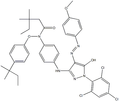 1-(2,4,6-Trichlorophenyl)-3-[4-(2,4-di-tert-pentylphenoxyacetylamino)anilino]-4-(p-methoxyphenylazo)-1H-pyrazol-5-ol Struktur