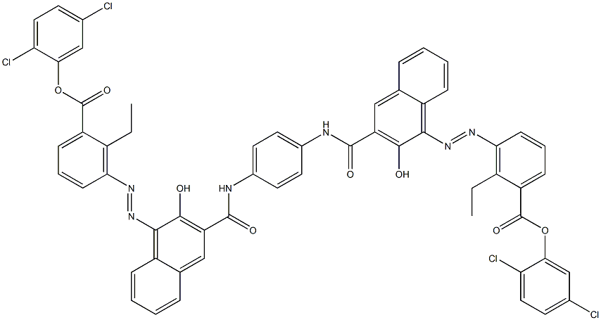 1,4-Bis[1-[[6-ethyl-5-(2,5-dichlorophenoxycarbonyl)phenyl]azo]-2-hydroxy-3-naphthoylamino]benzene Struktur