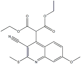 (3-Cyano-7-methoxy-2-methylthio-4-quinolinyl)malonic acid diethyl ester Struktur