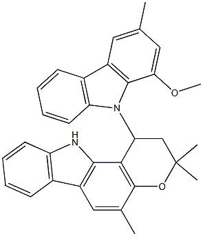 1,2,3,11-Tetrahydro-1-(1-methoxy-3-methyl-9H-carbazol-9-yl)-3,3,5-trimethylpyrano[3,2-a]carbazole Struktur