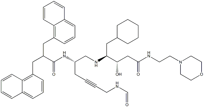 (3S,4S)-4-[[(2S)-2-[2,2-Bis(1-naphthalenylmethyl)-1-oxoethylamino]-6-formylamino-4-hexynyl]amino]-5-cyclohexyl-3-hydroxy-N-(2-morpholinoethyl)pentanamide Struktur