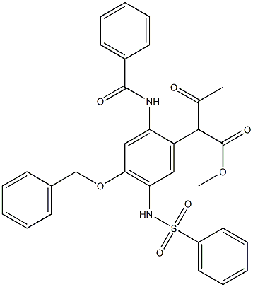 2-(2-Benzoylamino-4-benzyloxy-5-phenylsulfonylaminophenyl)acetoacetic acid methyl ester Struktur