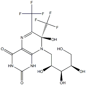 (7S)-8-[(2S,3S,4R)-2,3,4,5-Tetrahydroxypentyl]6,7-bis(trifluoromethyl)-7-hydroxy-7,8-dihydropteridine-2,4(1H,3H)-dione Struktur