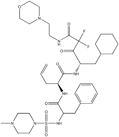 (4S)-4-[[(2S)-2-[2-(4-Methyl-1-piperazinylsulfonyl)amino-3-phenylpropanoylamino]-4-pentenoyl]amino]-5-cyclohexyl-2,2-difluoro-3-oxo-N-(2-morpholinoethyl)pentanamide Struktur