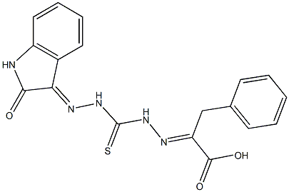 2-[[[2-[(2,3-Dihydro-2-oxo-1H-indol)-3-ylidene]hydrazino]thiocarbonyl]aminoimino]-3-phenylpropanoic acid Struktur