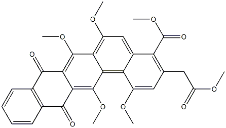 1,6,7,14-Tetramethoxy-4-(methoxycarbonyl)-3-[(methoxycarbonyl)methyl]benzo[a]naphthacene-8,13-dione Struktur