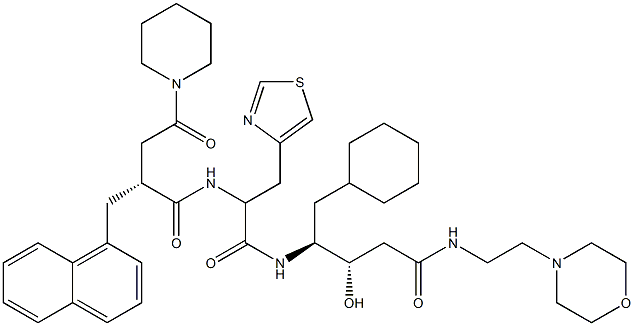 (3S,4S)-3-Hydroxy-5-cyclohexyl-4-[3-(4-thiazolyl)-2-[[(2R)-2-[1-piperidinylcarbonylmethyl]-3-(1-naphthalenyl)propionyl]amino]propionylamino]-N-(2-morpholinoethyl)valeramide Struktur