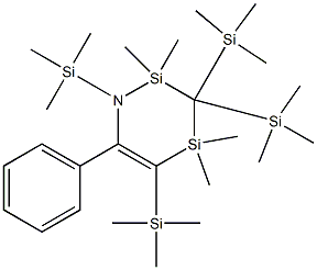 2,2,4,4-Tetramethyl-6-phenyl-1,3,3,5-tetrakis(trimethylsilyl)-1-aza-2,4-disila-5-cyclohexene Struktur