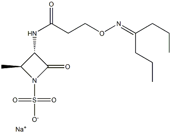 (3S,4S)-4-Methyl-2-oxo-3-[3-(1-propylbutylidene)aminooxypropionylamino]azetidine-1-sulfonic acid sodium salt Struktur