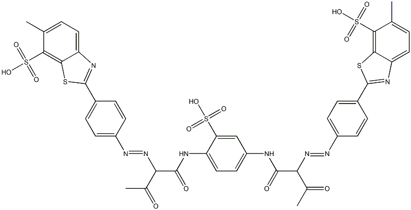 2,2'-[(2-Sulfo-4,1-phenylene)bis[imino(1-acetyl-2-oxo-2,1-ethanediyl)azo(4,1-phenylene)]]bis(6-methyl-7-benzothiazolesulfonic acid) Struktur