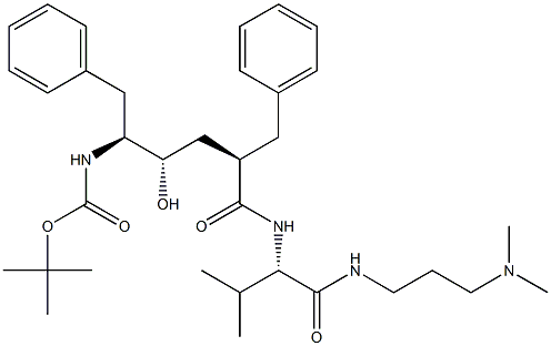 (2S)-2-[[(2R,4S,5S)-5-(tert-Butoxycarbonylamino)-2-benzyl-4-hydroxy-6-phenylhexanoyl]amino]-N-(3-dimethylaminopropyl)-3-methylbutyramide Struktur