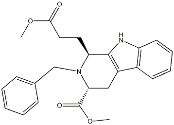 [1S,3R,(-)]-2-Benzyl-3-methoxycarbonyl-1,2,3,4-tetrahydro-9H-pyrido[3,4-b]indole-1-propanoic acid methyl ester Struktur