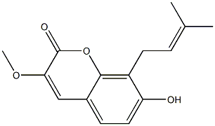 3-Methoxy-7-hydroxy-8-(3-methyl-2-butenyl)-2H-1-benzopyran-2-one Struktur