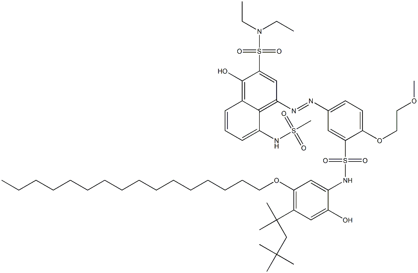 5-(3-Diethylaminosulfonyl-4-hydroxy-8-methylsulfonylamino-1-naphtylazo)-N-[5-hexadecyloxy-2-hydroxy-4-(1,1,3,3-tetramethylbutyl)phenyl]-2-(2-methoxyethoxy)benzenesulfonamide Struktur