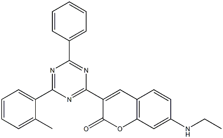 3-[6-Phenyl-4-(2-methylphenyl)-1,3,5-triazin-2-yl]-7-(ethylamino)coumarin Struktur